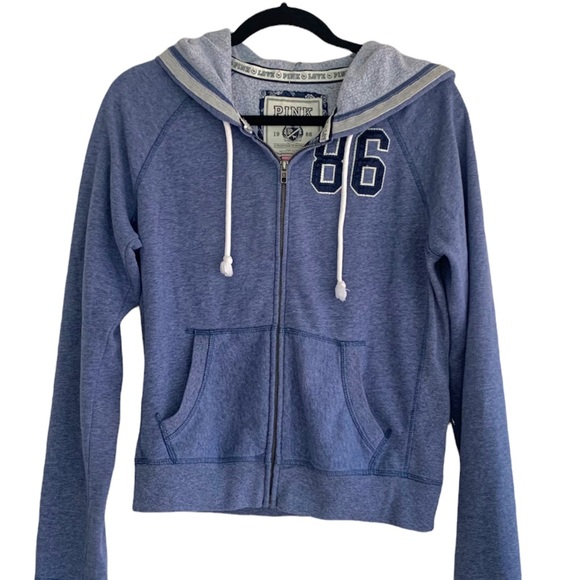 PINK Victorias Secret LOVE Hoodie Sweatshirt Zip Front. Blue Women’s large - Picture 3 of 12